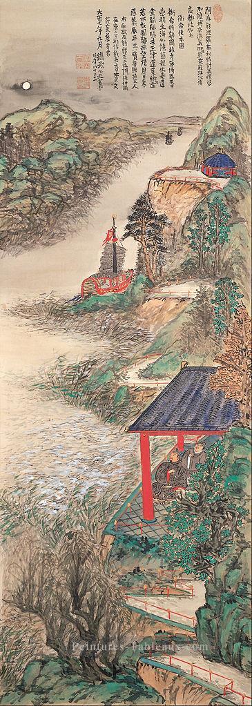 Abe pas Nakamaro écriture poème nostalgique tout en regardant la lune 1918 Tomioka Tessai japonais Peintures à l'huile